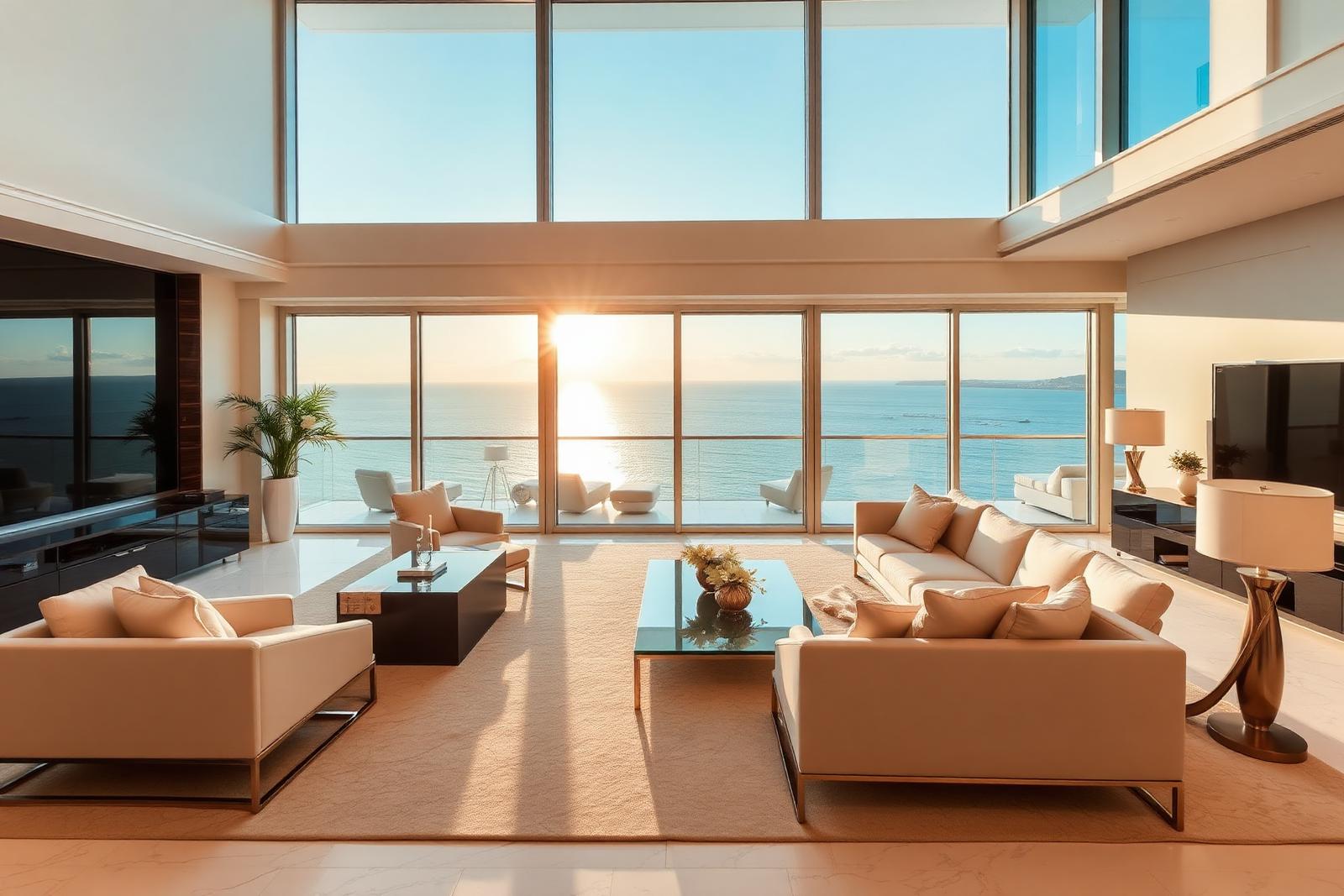 Living room with Biscayne Bay views